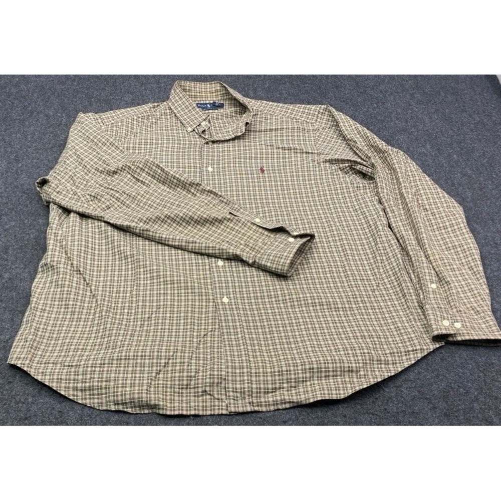 Ralph Lauren Button Down Shirt Mens XL Brown Green Plaid Classic Fit Long Sleeve